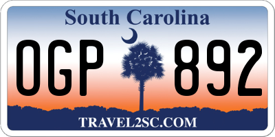 SC license plate OGP892