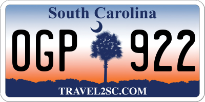 SC license plate OGP922