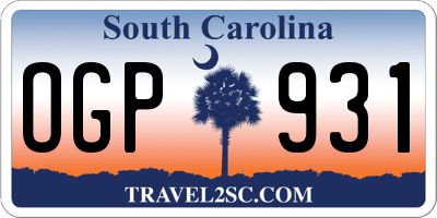 SC license plate OGP931