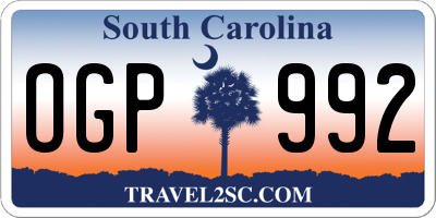 SC license plate OGP992