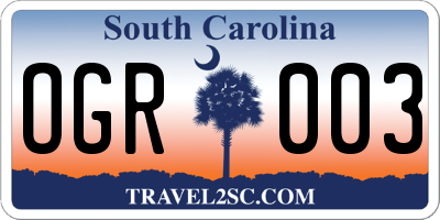 SC license plate OGR003