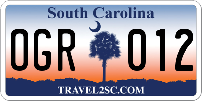 SC license plate OGR012