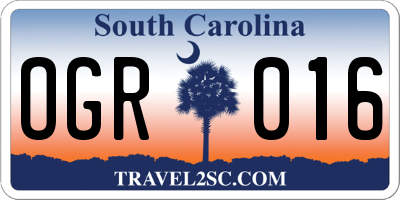 SC license plate OGR016