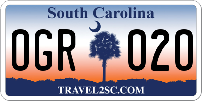 SC license plate OGR020