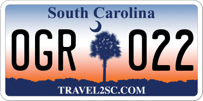 SC license plate OGR022