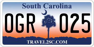 SC license plate OGR025