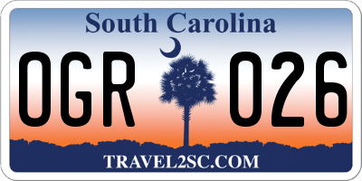 SC license plate OGR026