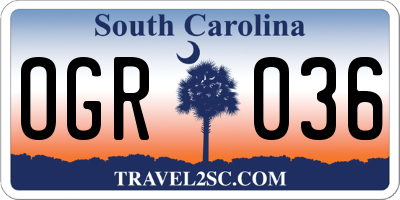 SC license plate OGR036