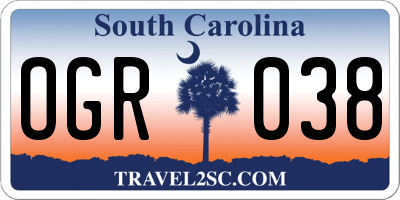 SC license plate OGR038