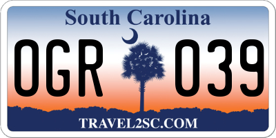 SC license plate OGR039