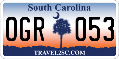 SC license plate OGR053