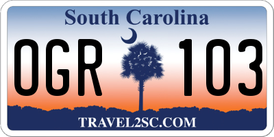 SC license plate OGR103