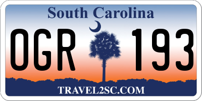 SC license plate OGR193