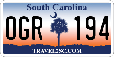 SC license plate OGR194