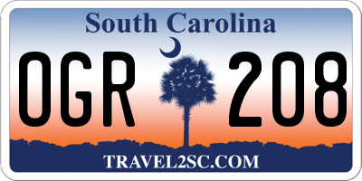 SC license plate OGR208