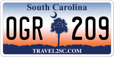 SC license plate OGR209