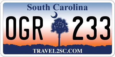 SC license plate OGR233