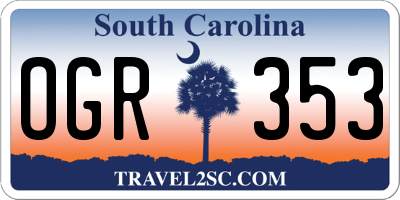 SC license plate OGR353