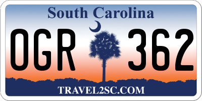 SC license plate OGR362