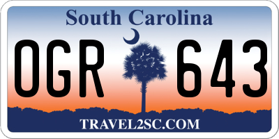 SC license plate OGR643