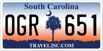 SC license plate OGR651