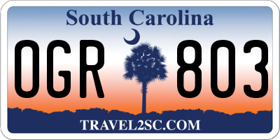 SC license plate OGR803
