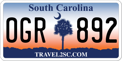 SC license plate OGR892
