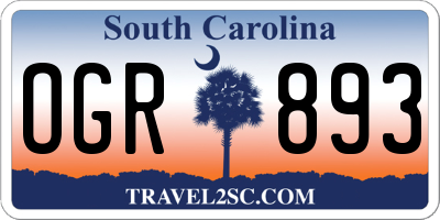 SC license plate OGR893