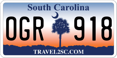 SC license plate OGR918