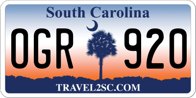 SC license plate OGR920