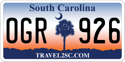 SC license plate OGR926