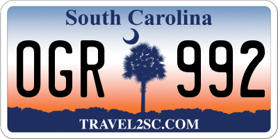 SC license plate OGR992