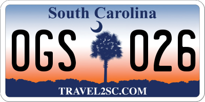 SC license plate OGS026