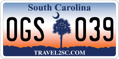SC license plate OGS039