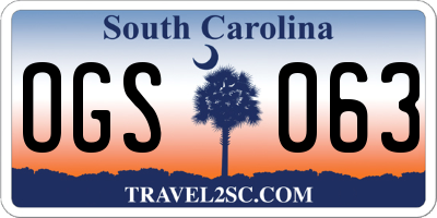 SC license plate OGS063