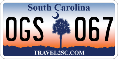 SC license plate OGS067