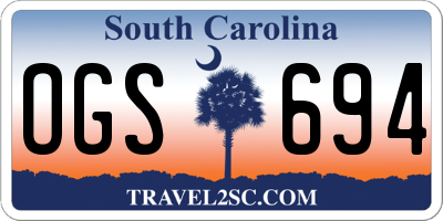 SC license plate OGS694