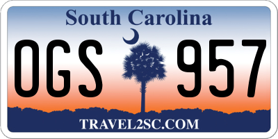 SC license plate OGS957