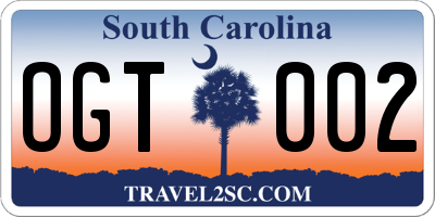 SC license plate OGT002