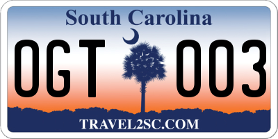 SC license plate OGT003