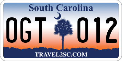 SC license plate OGT012