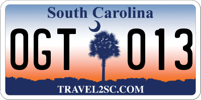 SC license plate OGT013