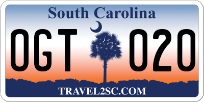 SC license plate OGT020