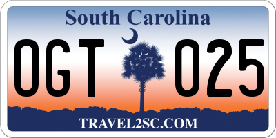 SC license plate OGT025