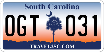 SC license plate OGT031