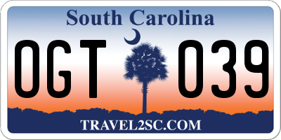 SC license plate OGT039