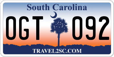 SC license plate OGT092