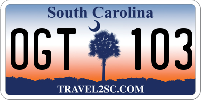 SC license plate OGT103