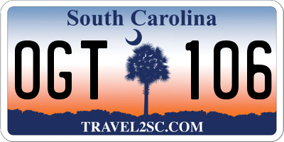 SC license plate OGT106