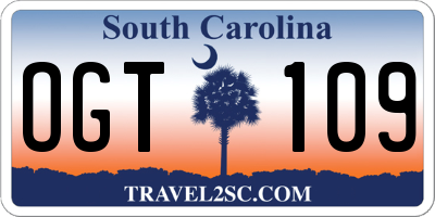 SC license plate OGT109